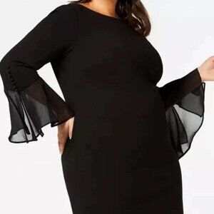 Calvin Klein Chiffon Bell-Sleeves Sheath Dress (Size 14W)